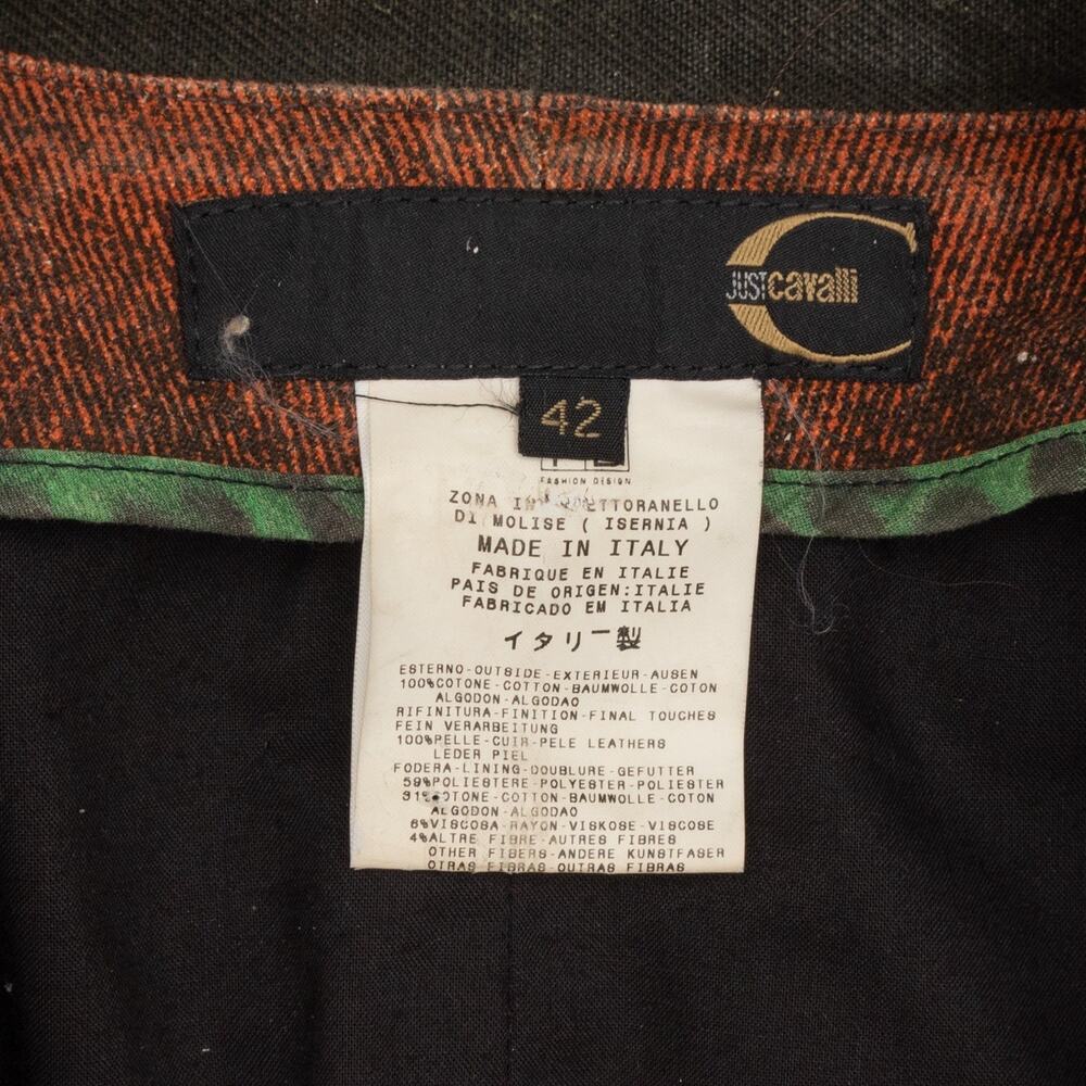 JUST CAVALLI AW04 Sunset Y2K Distressed Denim Long Coat Orange Black IT 42 - Picture 7 of 10